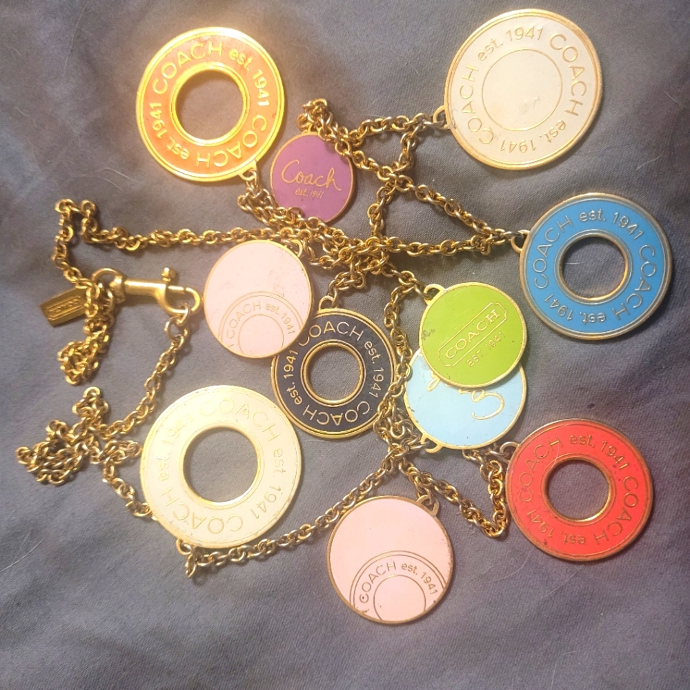 COACH Multi Disc signature Medallion Mix Charms Necklace